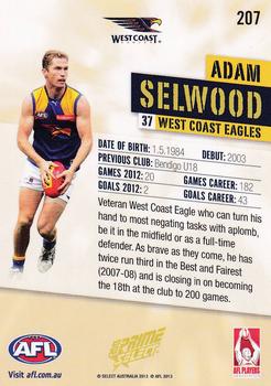 2013 Select Prime AFL #207 Adam Selwood Back